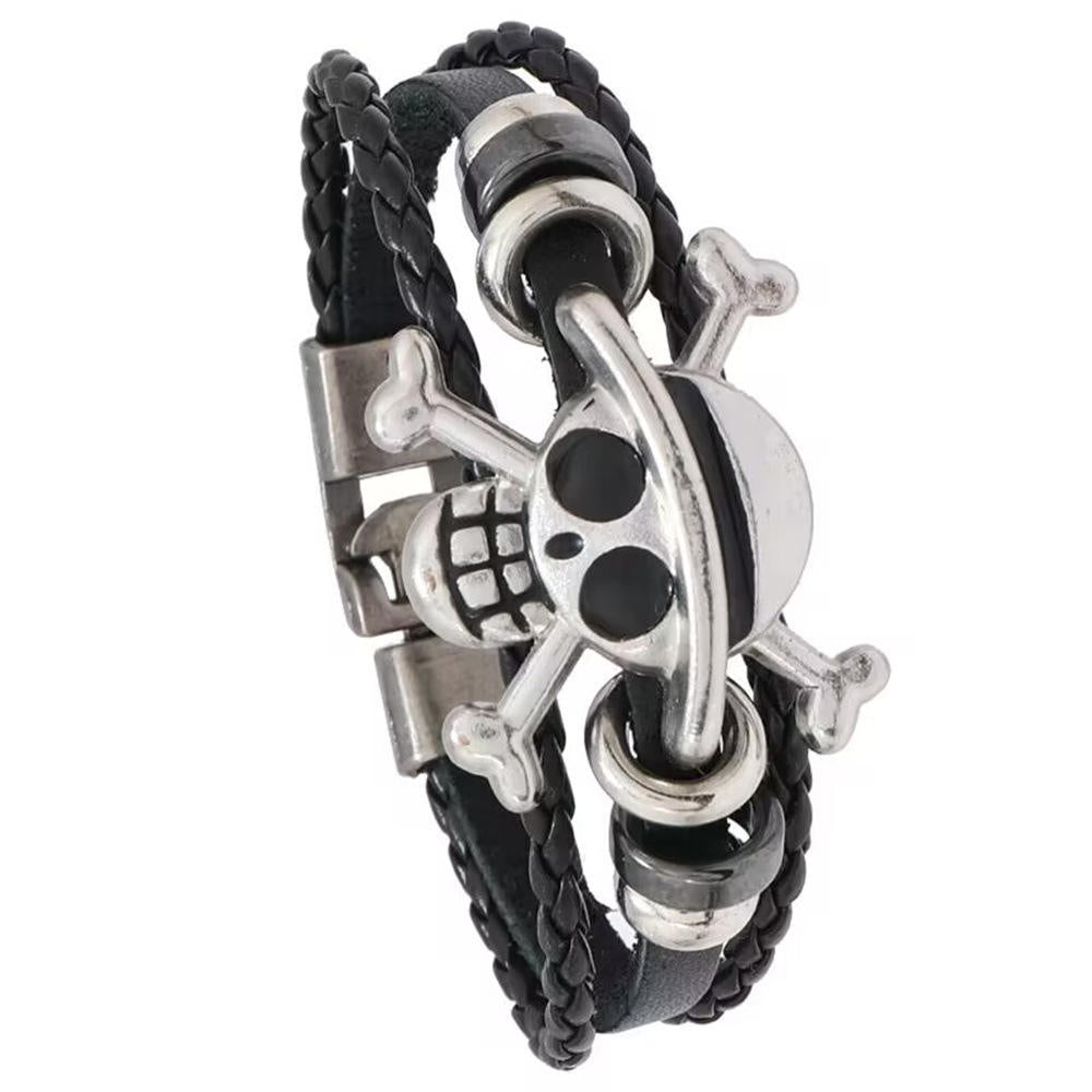 MLB006 Halloween Anime Pirate Skull Leather Bracelets for Boys Teen Braided Handmade Jewelry Wristband