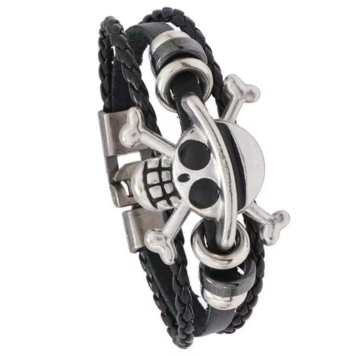 MLB006 Halloween Anime Pirate Skull Leather Bracelets for Boys Teen Braided Handmade Jewelry Wristband