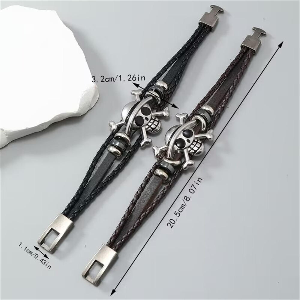 MLB006 Halloween Anime Pirate Skull Leather Bracelets for Boys Teen Braided Handmade Jewelry Wristband