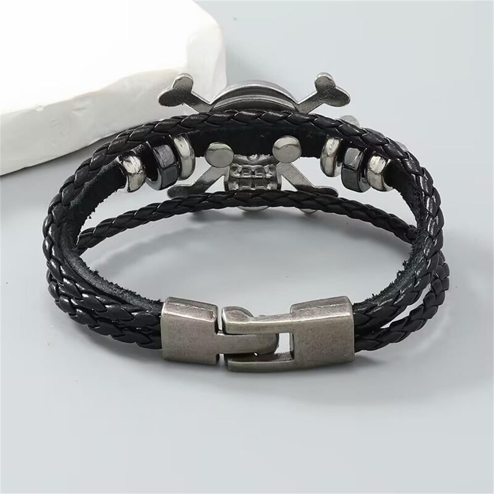 MLB006 Halloween Anime Pirate Skull Leather Bracelets for Boys Teen Braided Handmade Jewelry Wristband