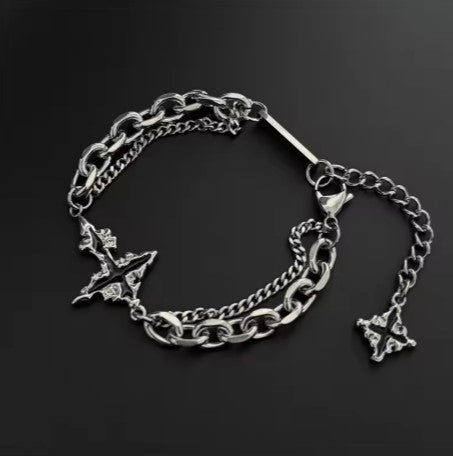 Hip-hop Dissolved Dark Cross Bracelet Men's Versatile Niche Design Stainless Steel Men's Necklace Trend