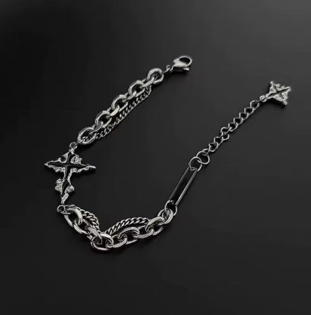 Hip-hop Dissolved Dark Cross Bracelet Men's Versatile Niche Design Stainless Steel Men's Necklace Trend