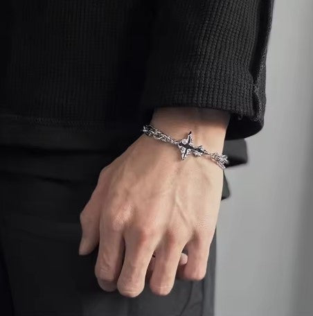 Hip-hop Dissolved Dark Cross Bracelet Men's Versatile Niche Design Stainless Steel Men's Necklace Trend