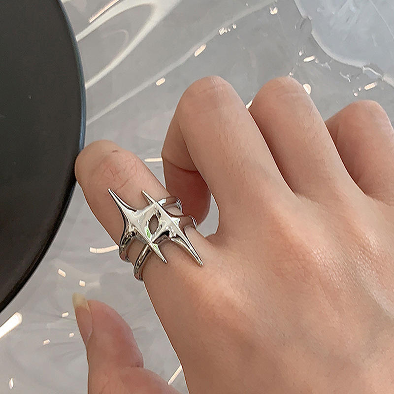 Vintage Irregular Cross Star Open Ring for Women Men Punk Gothic Sliver Color Adjustable Couple Rings Y2K Egirl Jewelry Gift